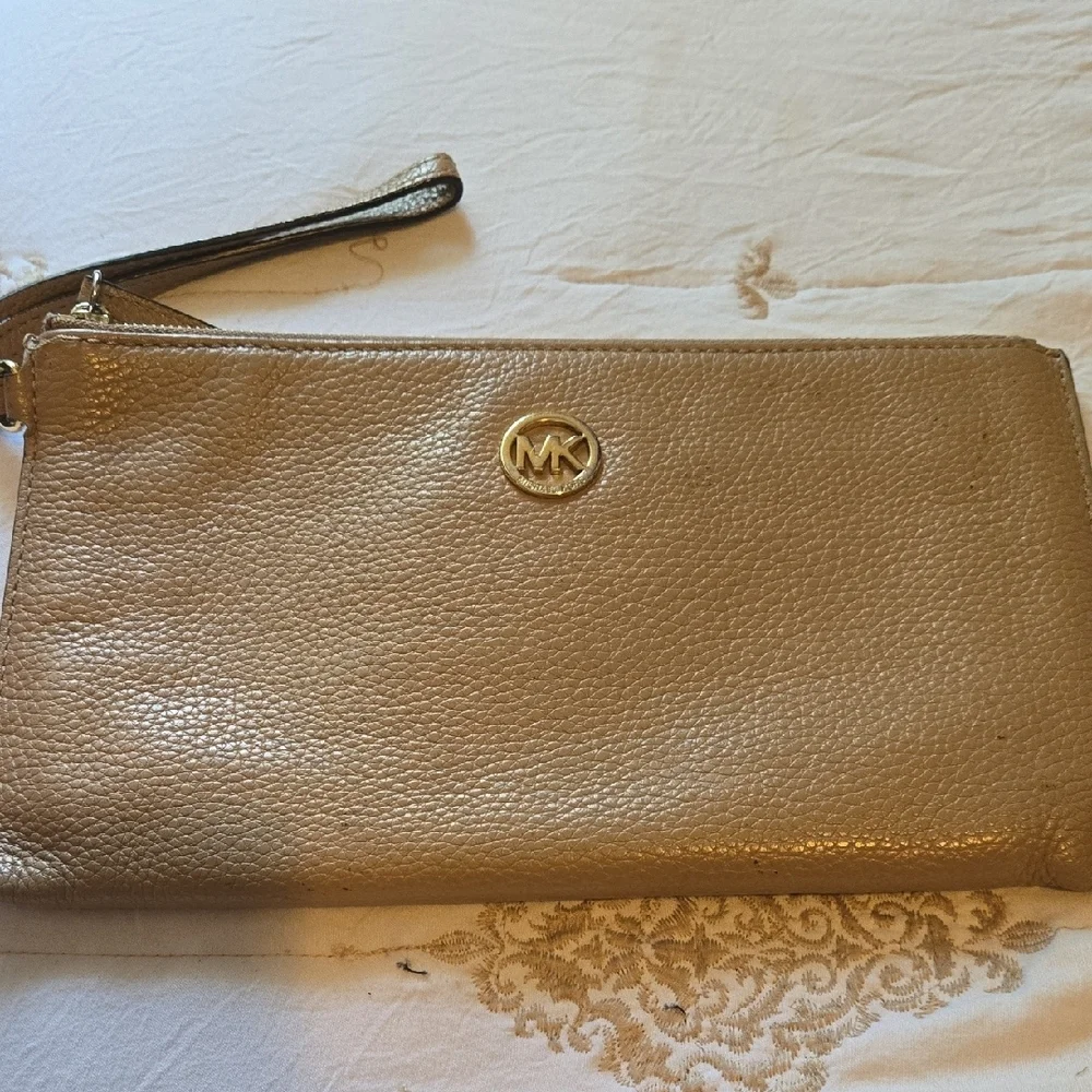 Michael Kors Gold Pebbled Leather Clutch